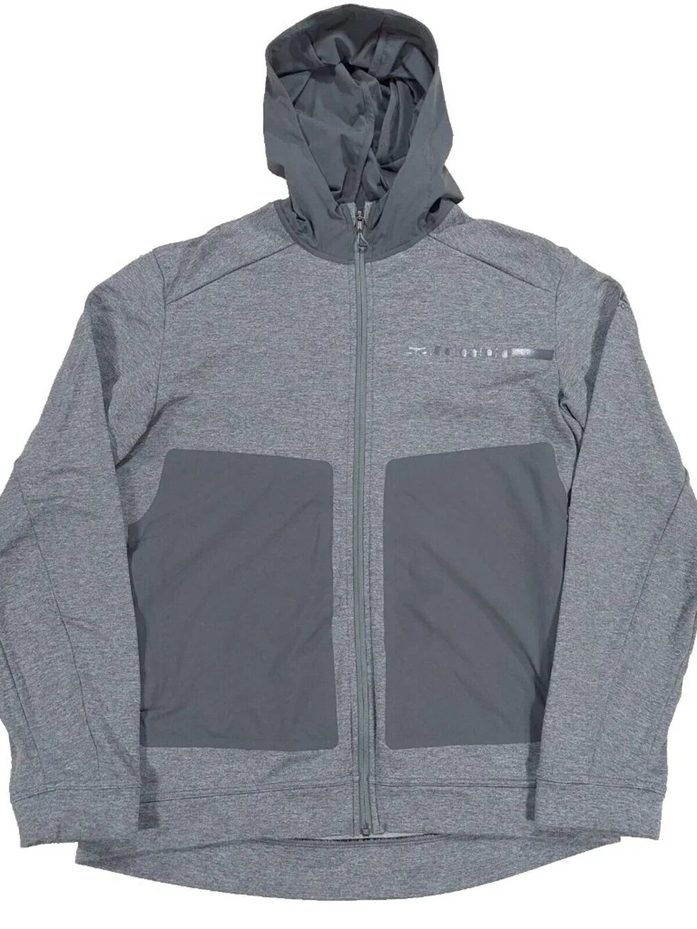 Salomon Mens Large Pulse Mid Fleece Hoodie Jacket Stretch Full Zip, Running Grey